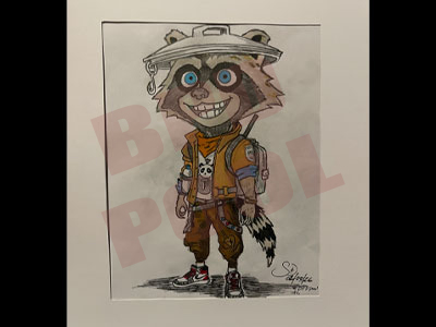 a drawig of Rufus, the racoon character from Fortnite