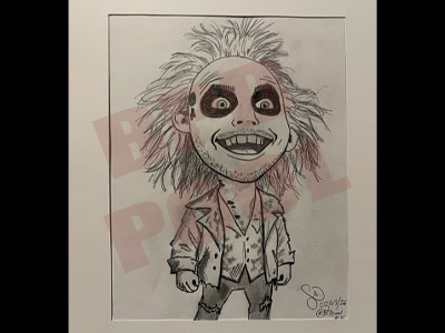 a drawing of Beetlejuice from the original movie, Beetlejuice