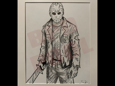 a drawing of Jason Voorhees from the Friday the 13th movies